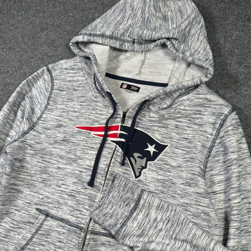 New England Patriots Hoodie NFL Team Apparel Women Large Grey Space Dye Full Zip